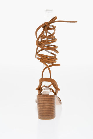 Woven Leather Lace-Up Sandals with 7cm Heel