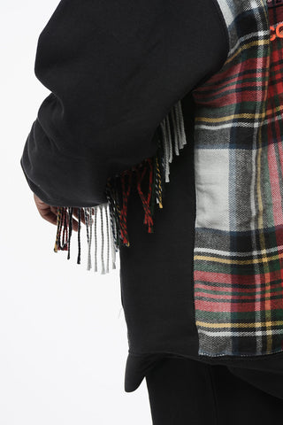 Cotton-Fleece Hoodie DUFFY with Checked Insert and Fringe on Sleeves