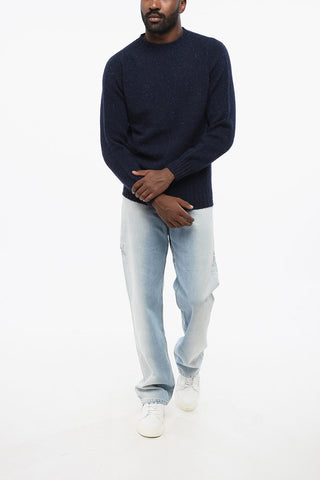 Wool Crew-neck Sweater with Ribbed Edges