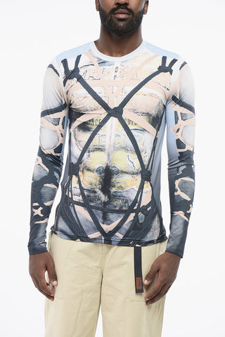 Printed Stretch Nylon Crewneck T-Shirt