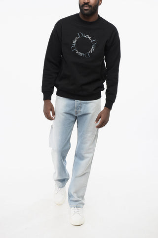 Fleeced-Cotton Crew-neck Sweatshirt with Embroidery
