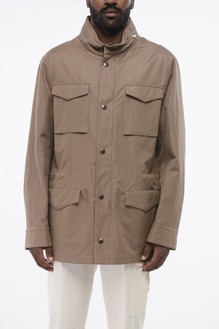 Overshirt Multitasca in Lino e Seta con Cappuccio Estraibile