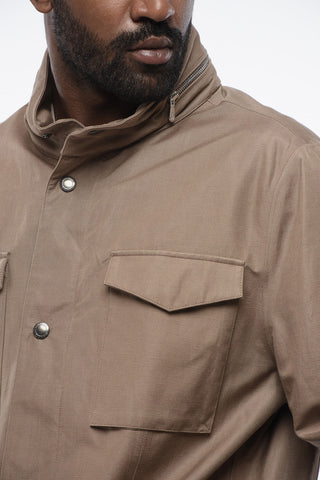 Overshirt Multitasca in Lino e Seta con Cappuccio Estraibile