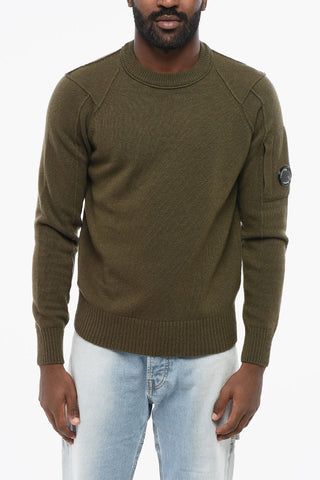 Wool Blend Crew-neck Sweater with Sleeve Pocket