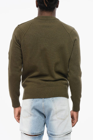 Wool Blend Crew-neck Sweater with Sleeve Pocket