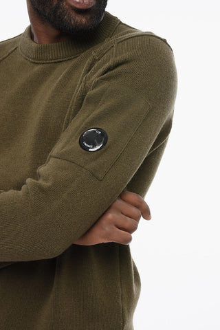 Wool Blend Crew-neck Sweater with Sleeve Pocket