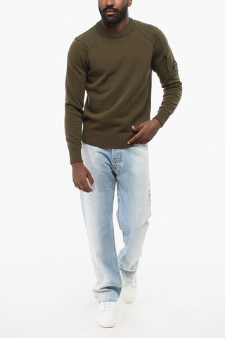 Wool Blend Crew-neck Sweater with Sleeve Pocket