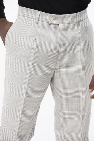Pantaloni ad 1 Pince in Misto Cotone District Check