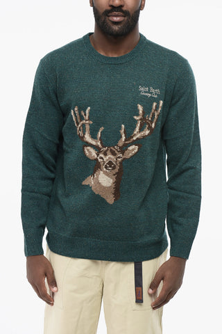 Wool Blend COUNTRY CLUB Crew-neck Sweater with Deer Embroidery