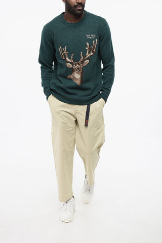 Wool Blend COUNTRY CLUB Crew-neck Sweater with Deer Embroidery