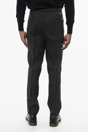 Zwei-Falten-Hose aus Nadelstreifenleinen mit Kordelzug