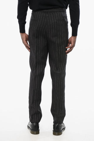 Pantaloni a 2 Pince in Lino Gessato con Coulisse