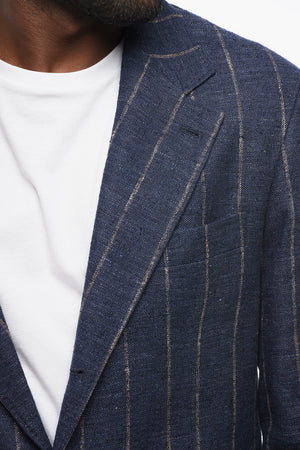 린넨 혼방 핀스트라이프 반안감 블레이저