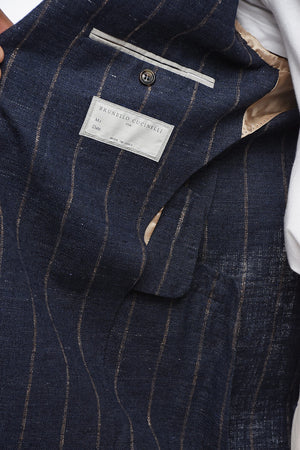 Half-Lined Pinstripe Linen-Blend Blazer