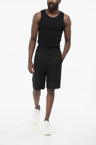 Shorts in Lino a Tinta Unita con Passanti