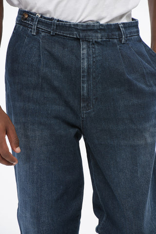 Regular Fit Jeans with 2 Pleats Dark Wash 17cm
