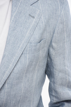 Pinstriped Linen Blazer with Slim-Fit Design