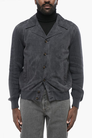 Suede Jacket with Knit Sleeves