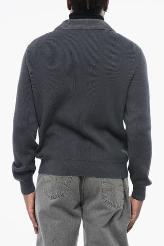 Suede Jacket with Knit Sleeves