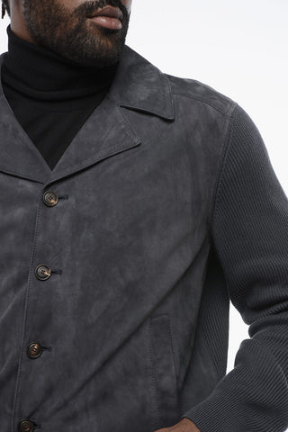 Suede Jacket with Knit Sleeves