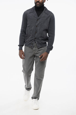 Suede Jacket with Knit Sleeves