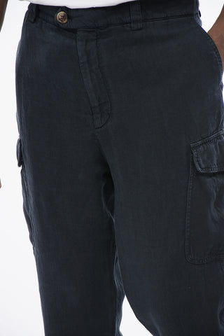 Pure Linen Cargo Trousers with Belt Loops