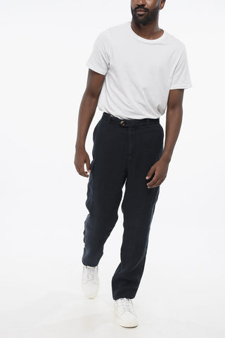 Pure Linen Cargo Trousers with Belt Loops