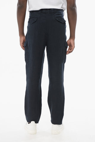 Pure Linen Cargo Trousers with Belt Loops