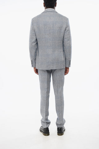 Abito in Misto Lino District Check con Tasche ad Aletta