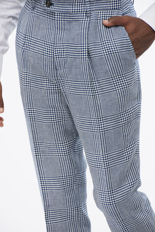 Abito in Misto Lino District Check con Tasche ad Aletta