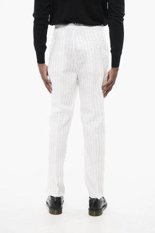 Pantaloni a 2 Pince in Lino Gessato con Coulisse