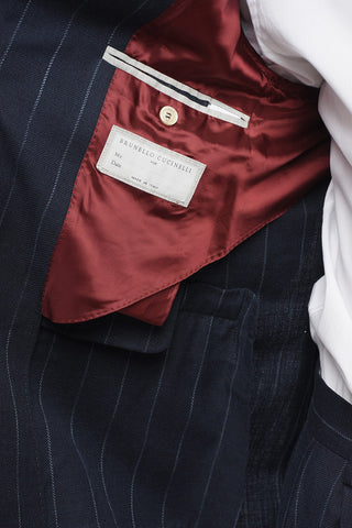 Cotton-Blend Semi-Lined Blazer with Pinstripe