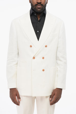 더블브레스티드 순수 린넨 블레이저 패치 포켓