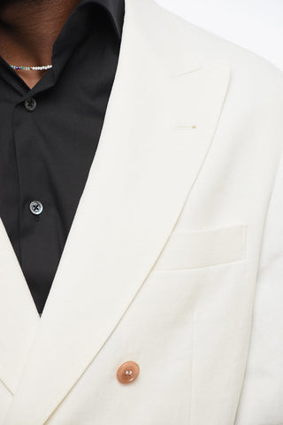 더블브레스티드 순수 린넨 블레이저 패치 포켓