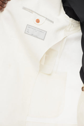 더블브레스티드 순수 린넨 블레이저 패치 포켓