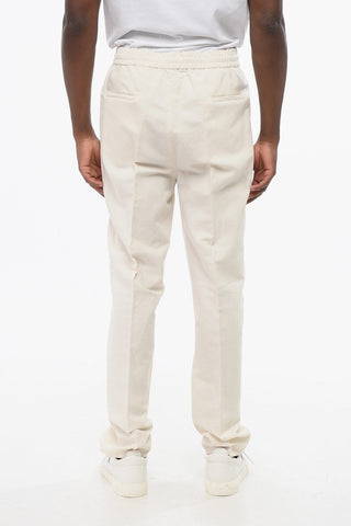 Double-breasted Linen Blend Pants with Elastic Waistband