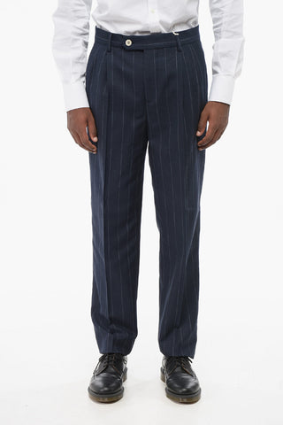 Cotton-Blend 2-Pleat Trousers with Pinstripe