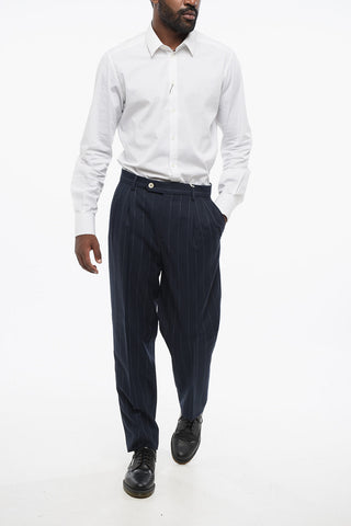 Cotton-Blend 2-Pleat Trousers with Pinstripe