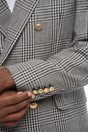 린넨 혼방 더블 브레스티드 블레이저 디스트릭트 체크