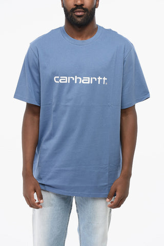 Solid Color Crew-neck T-Shirt with Printed Logo
