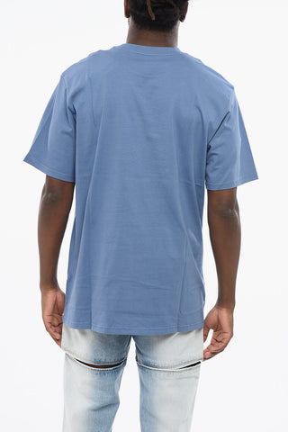 Solid Color Crew-neck T-Shirt with Printed Logo