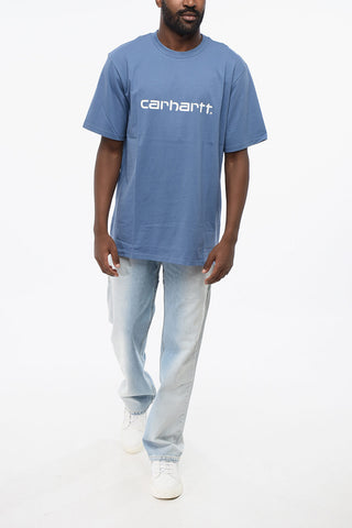 Solid Color Crew-neck T-Shirt with Printed Logo