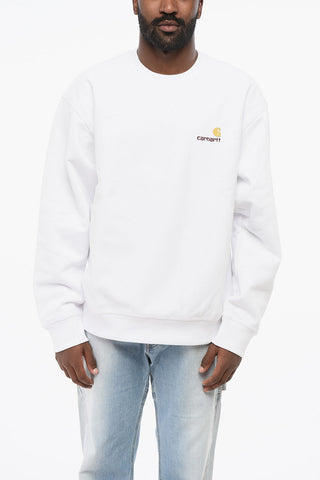 Fleeced Cotton AMERICAN SCRIPT Crew-neck Sweatshirt with Embroidered Logo