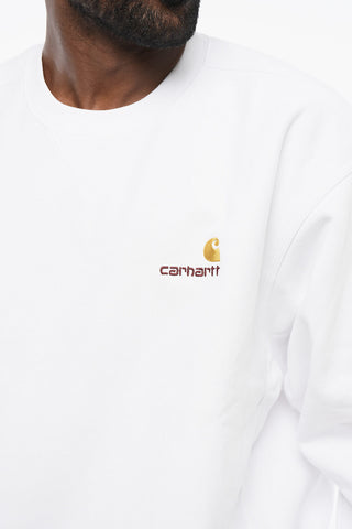 Fleeced Cotton AMERICAN SCRIPT Crew-neck Sweatshirt with Embroidered Logo