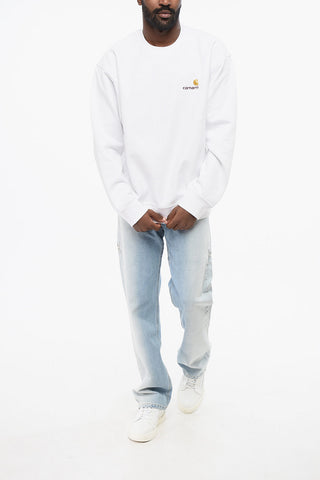 Fleeced Cotton AMERICAN SCRIPT Crew-neck Sweatshirt with Embroidered Logo