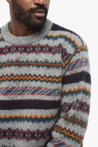Pure Wool Patterned Crewneck Sweater