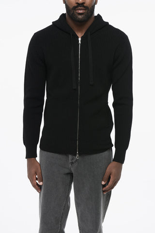 Maglia Full-Zip in Lana Vergine con Cappuccio