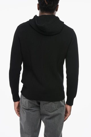 Maglia Full-Zip in Lana Vergine con Cappuccio