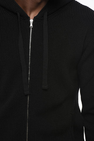 Virgin Wool Full-Zip Sweater with Hood
