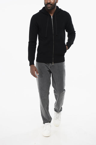 Maglia Full-Zip in Lana Vergine con Cappuccio